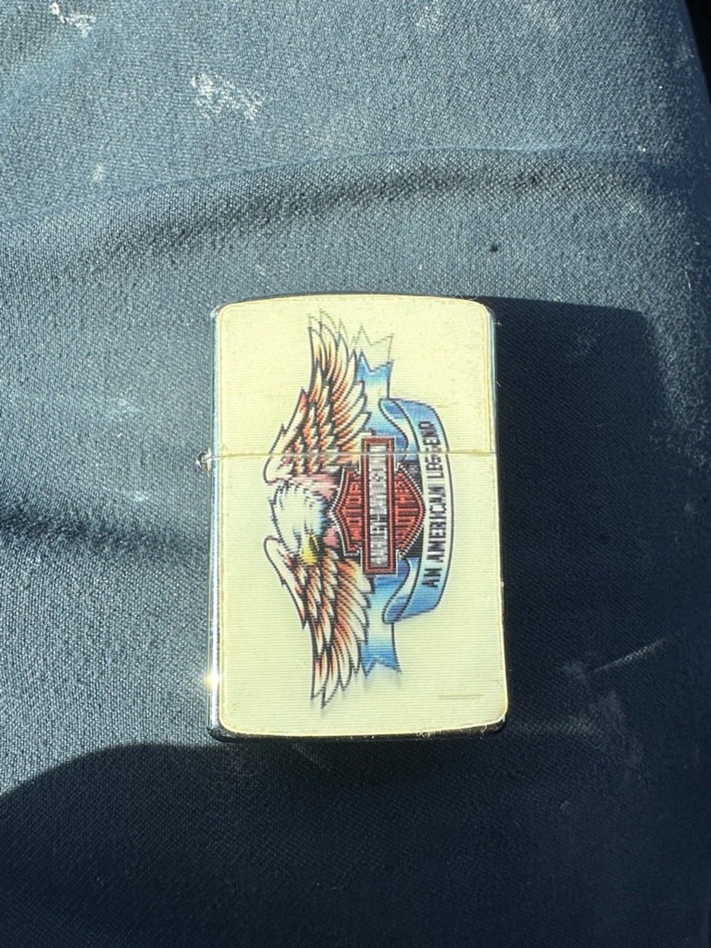Harley-Davidson Cream Lighter with Eagle and Bar Shield Artwork